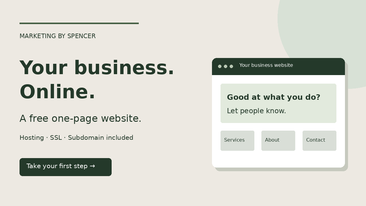 Illustration of a business website with hosting, SSL and a subdomain included