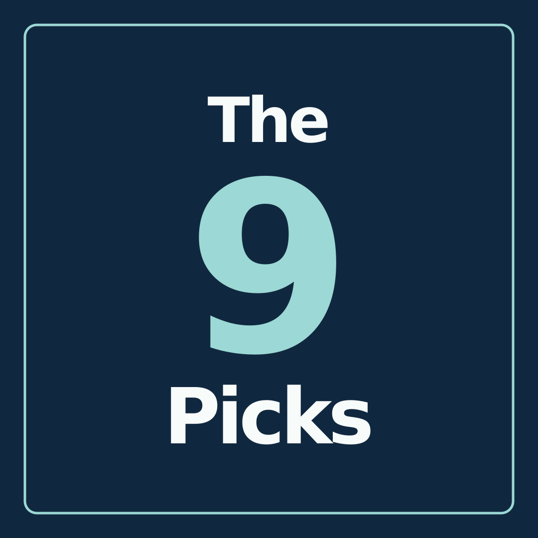 The 9 Picks logo in mint and white on a navy background
